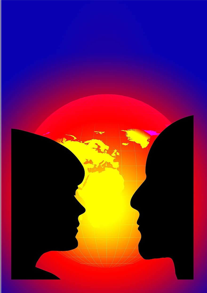 Faces, Man, Woman, Silhouettes, Compared To, See, Communication, Relationship, Sun, New Age, Spirituality