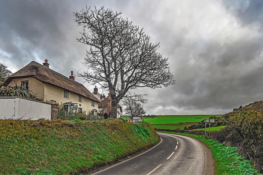 rakennus, Koti, tie, talo, mökki, maaseudun, arkkitehtuuri, maalaismainen, maa, kylä, Dorset