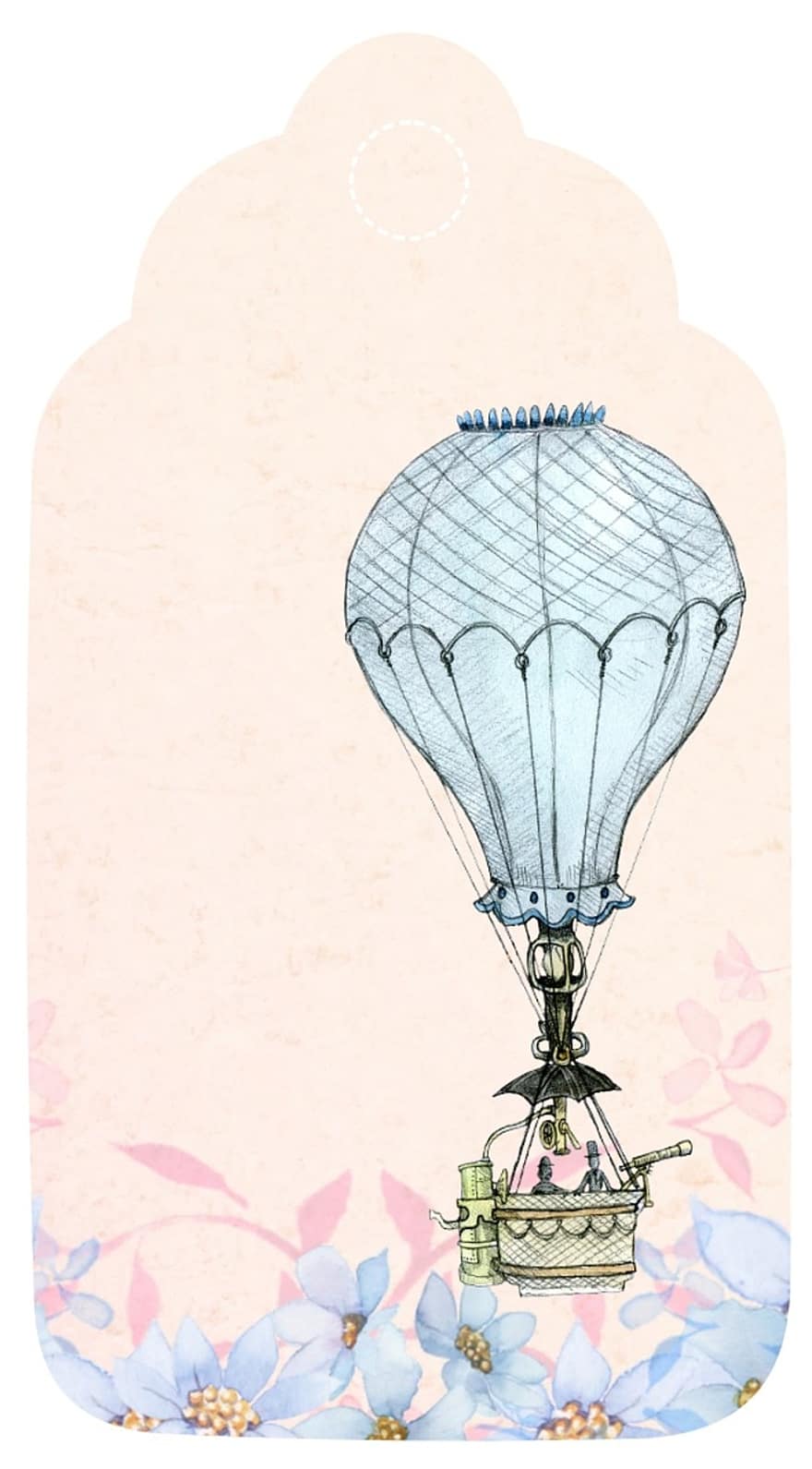 Hot Air Balloon, Tag, Romantic, Scrapbook, Pink, Blue, Bird, Vintage, Greeting, Decoration, Card
