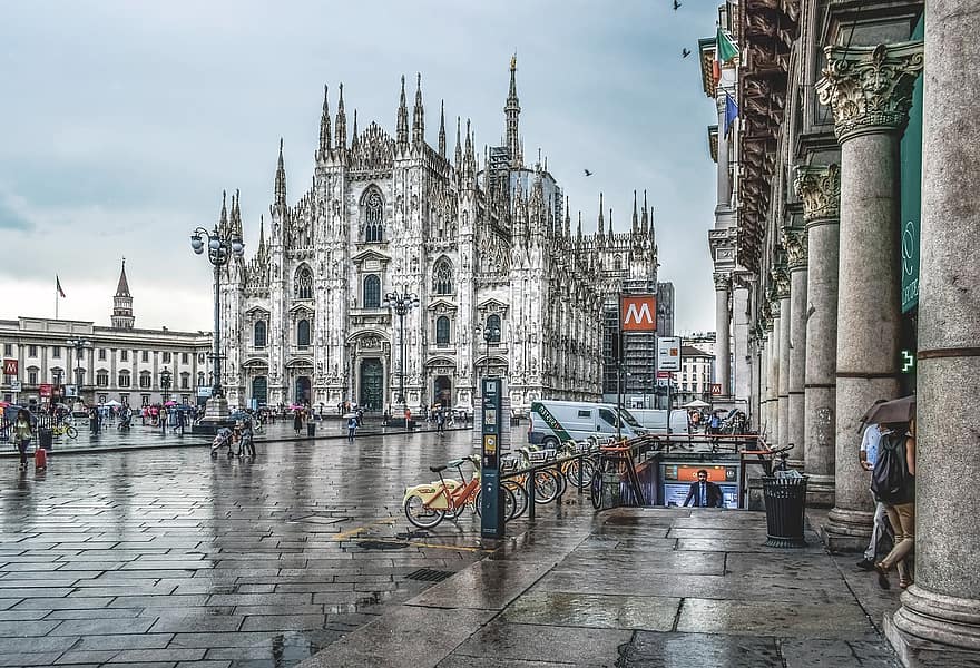 Italië, milano, Duomo-plein, architectuur, kerk, ontwerp, oud, stad, historisch, gotisch, religie