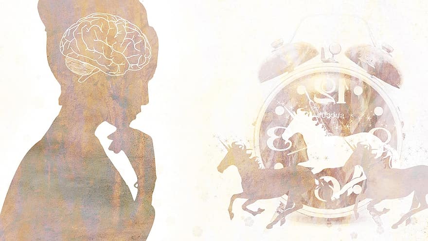 Woman, Mind, Thinking, Clock, Brain, Lady, Reflections, Memories, Horses, Galloping, Time