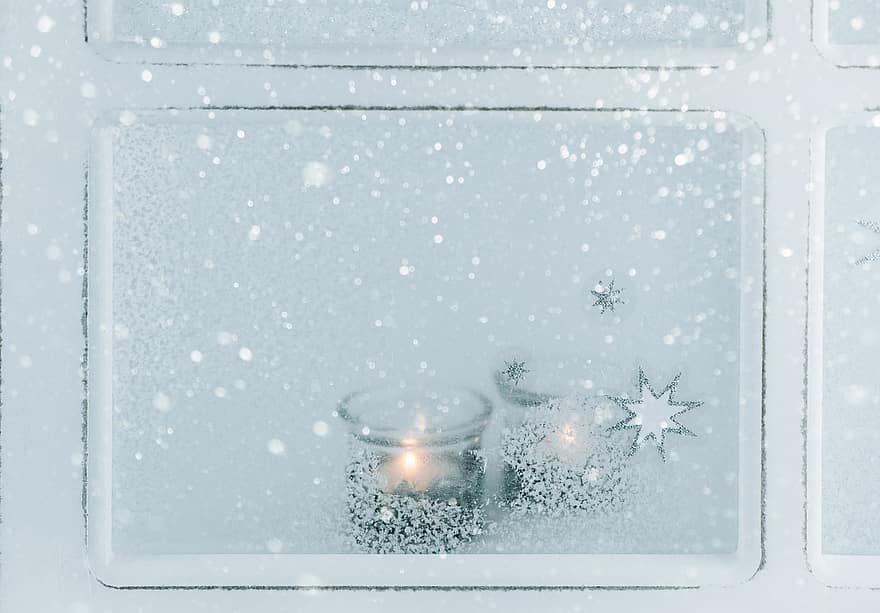 칸델라, 촛불, 창문, 겨울, 출현, 크리스마스, 장식, 별