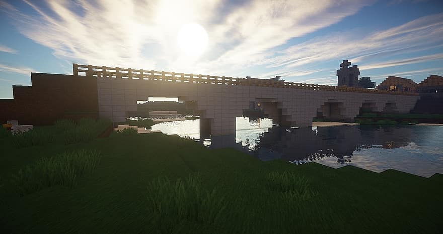 Minecraft, silta, joki, kivi, keskiaikainen, eurooppalainen