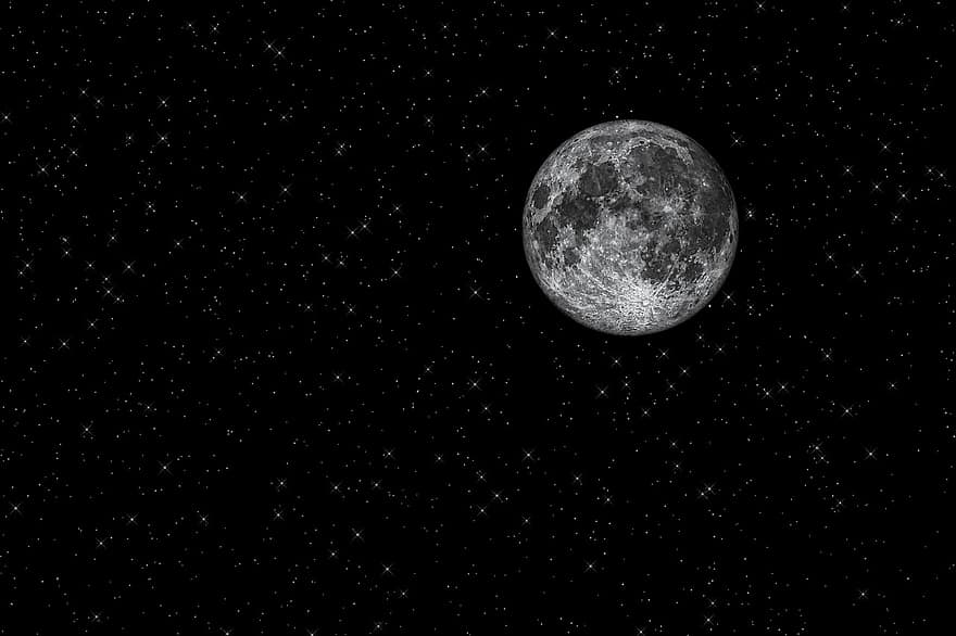 mēness, zvaigznes, nakts debesis, telpa, kosmosā, galaktika