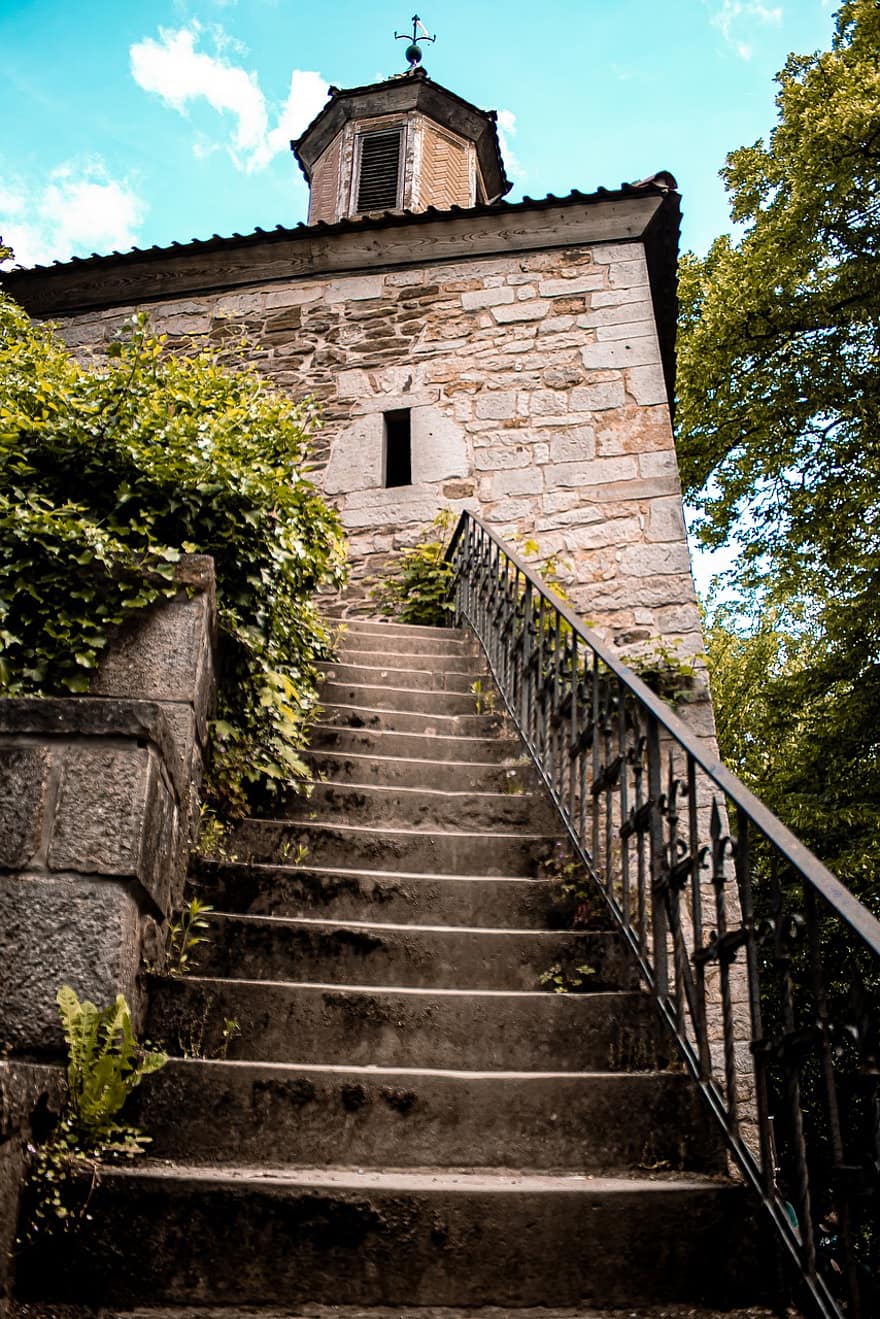 Château, escaliers, extérieur, architecture, bâtiment, forteresse, moyen Âge, médiéval, historique, escalier en pierre, escalier