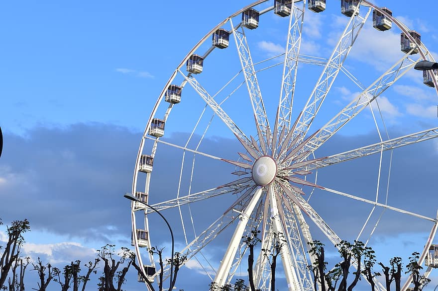grande roue, parc d'attractions, ciel, des nuages, fête foraine, champ de foire, manège, divertissement, Londres