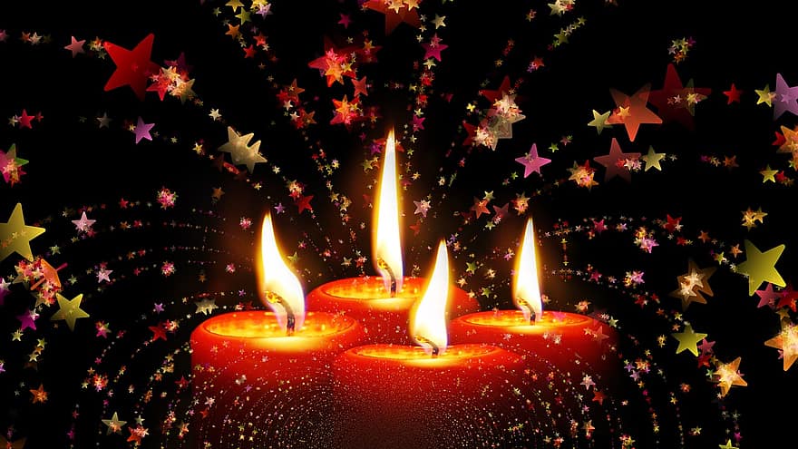 bougies, Noël, avènement, lumière, brûler, brillant, Couronne de l'Avent, Feu, rouge, romantique, décoration