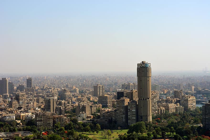 Cairo, Egypte, stad, stadsgezicht, downtown, landschap, stedelijk, luchtfoto, wolkenkrabber, stedelijke skyline, architectuur