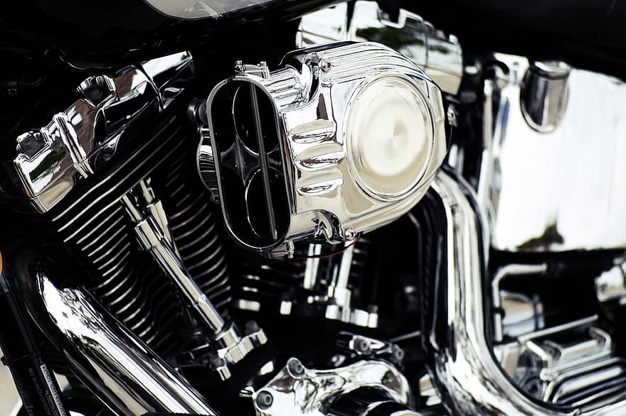 мотоцикл, деталі, двигуна, хром, класичний, старий
