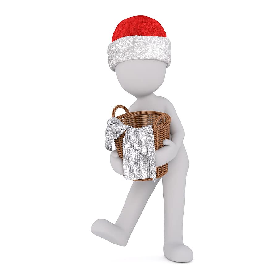 lavar, hombre blanco, modelo 3d, aislado, 3d, modelo, cuerpo completo, blanco, sombrero de Santa, Navidad, Sombrero de santa 3d