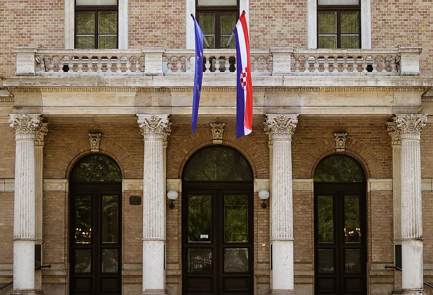 flagg, balkong, bygning, kroatia