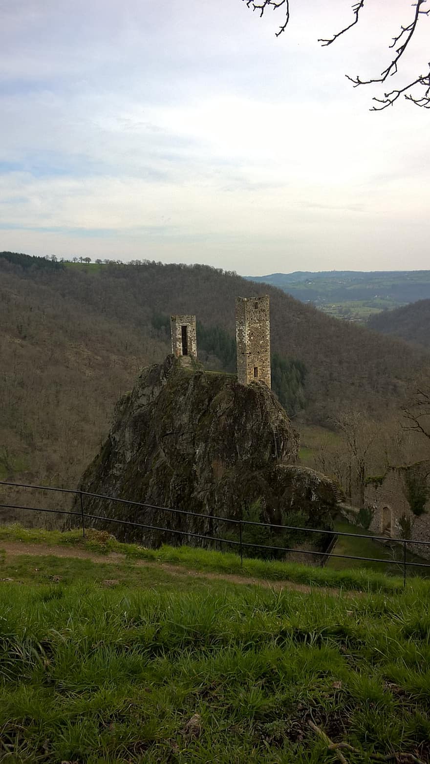 slot, ruiner, bjergtop, tårn, middelalderlig, historisk, landskab, bjerge