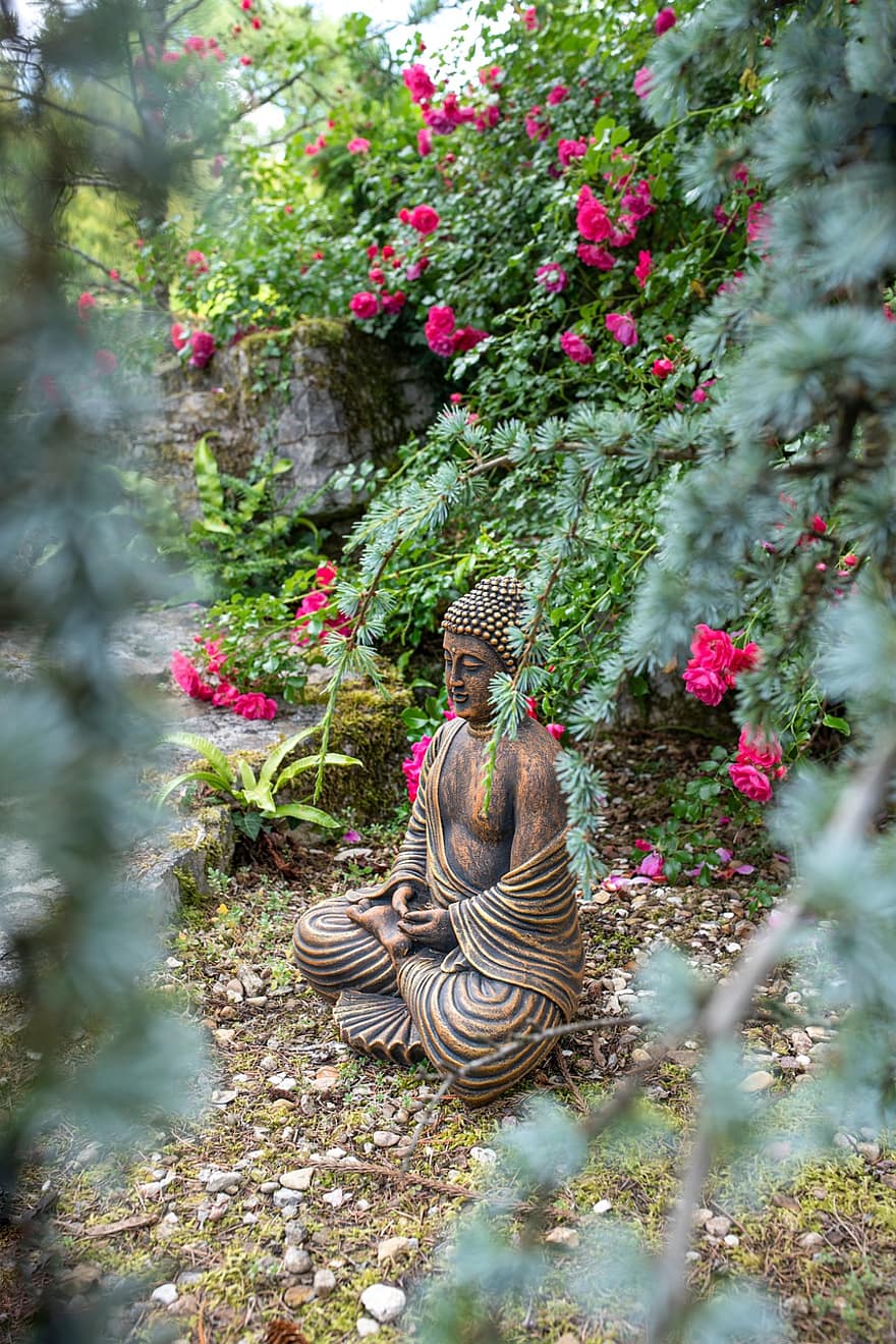 meditasjon, zen, hage, buddha, rolig