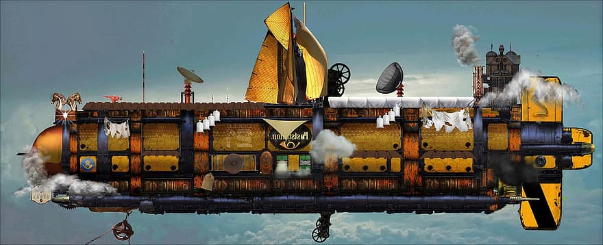 steampunk, fantasi, zeppelin, luftskip, Sci-fi