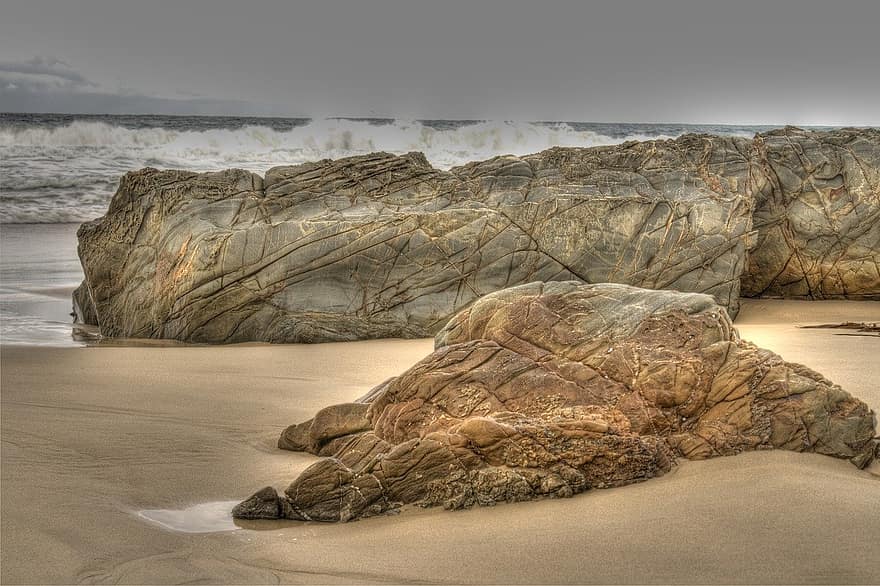 mar, rochas, de praia