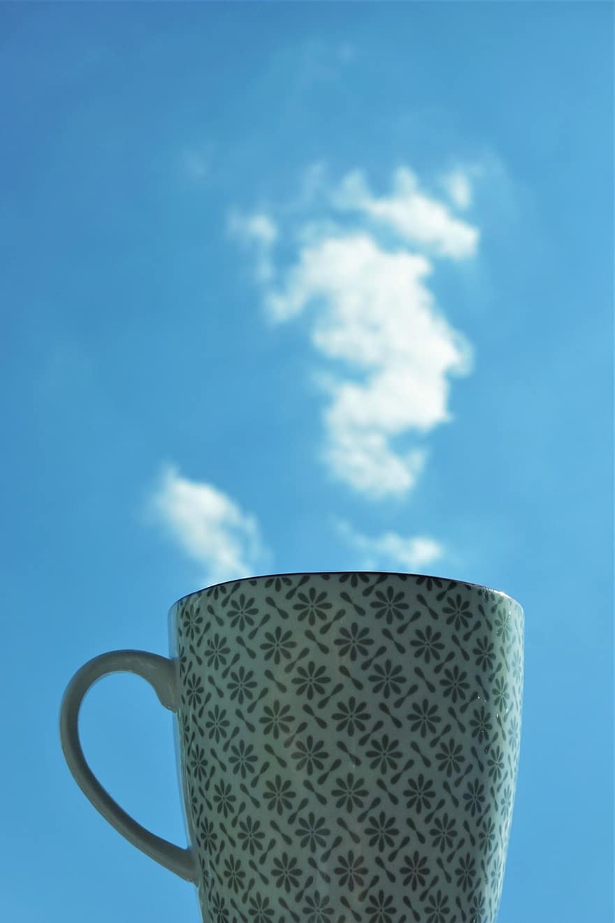 Tasse, Wolken, Dampf, Kaffee, tee, Getränk, Hintergrund, surreal, Fantasie, Schlag, heiß