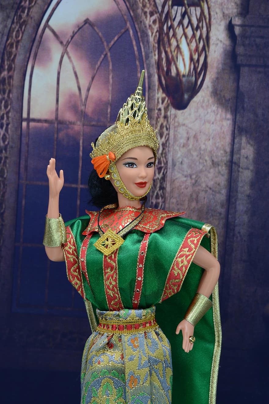 Barbie, Thaiföld, nemzeti, kosztüm, etnikai, szép