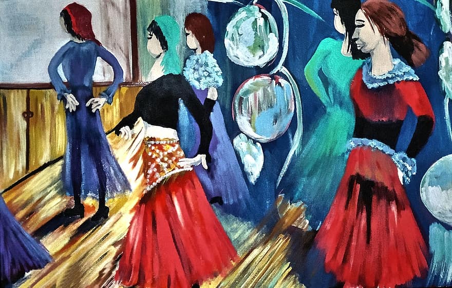 Ballerini dipinti, colori acrilici, tela