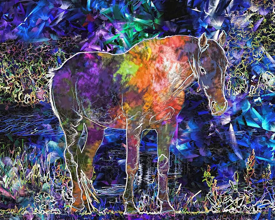 cavalo, abstrato, arte digital, arte, pintura digital, obra de arte, decoração, criativo