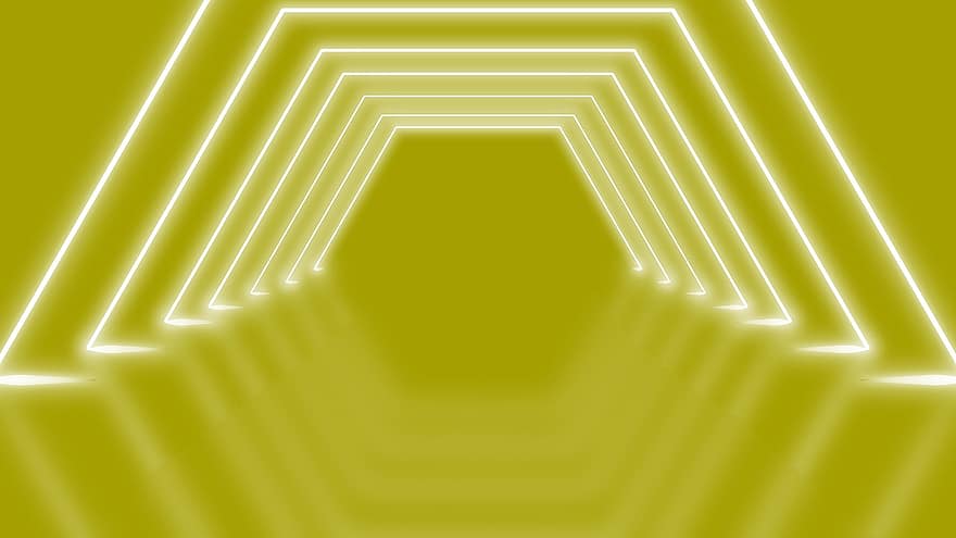 fundo, túnel, luzes de neon, reflexão, amarelo, futurista, padronizar, abstrato, luzes, néon, origens
