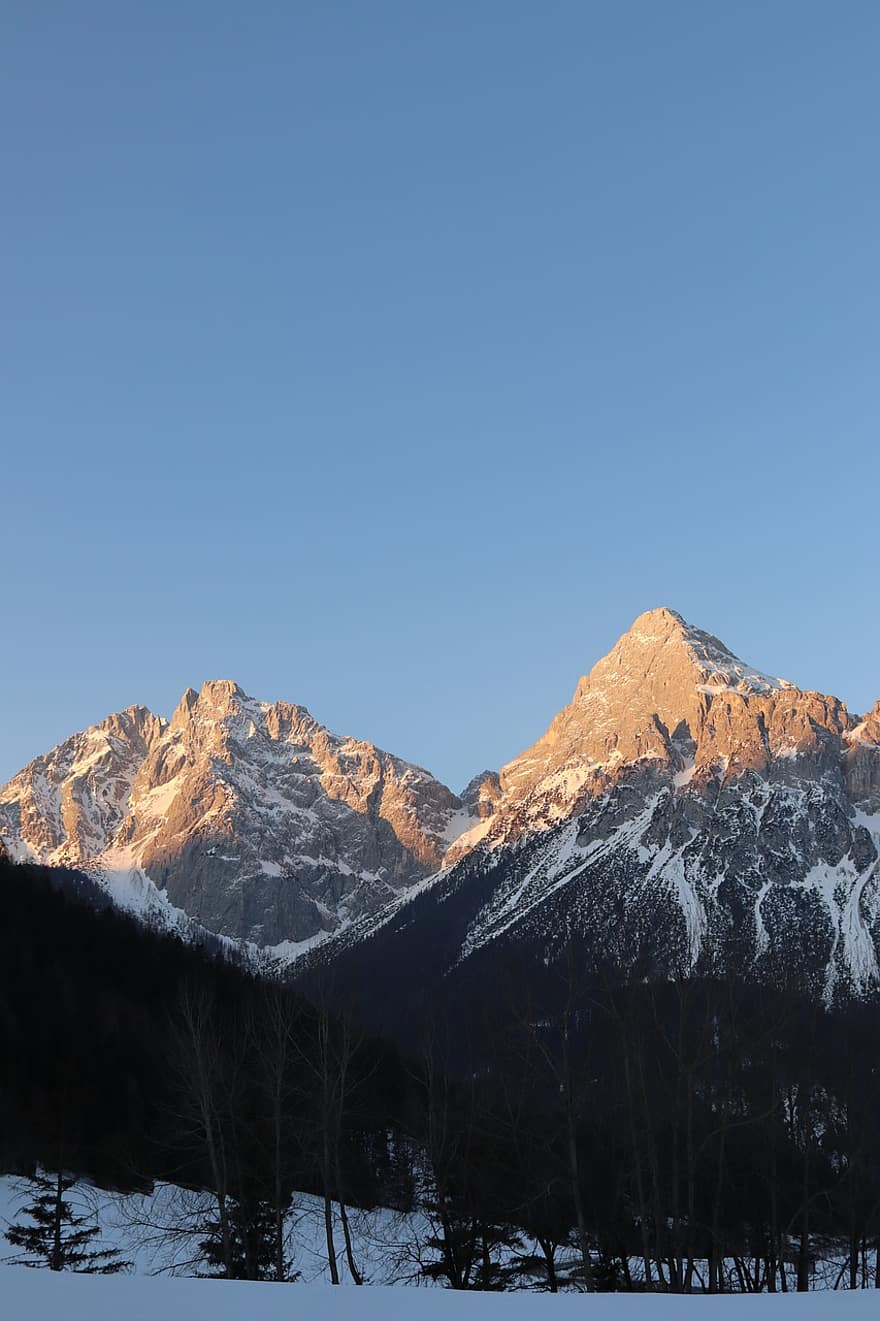 vuori, luonto, matkustaa, tutkiminen, ulkona, auringonlasku, Alpit, tyrol, Itävalta, lumi, talvi-