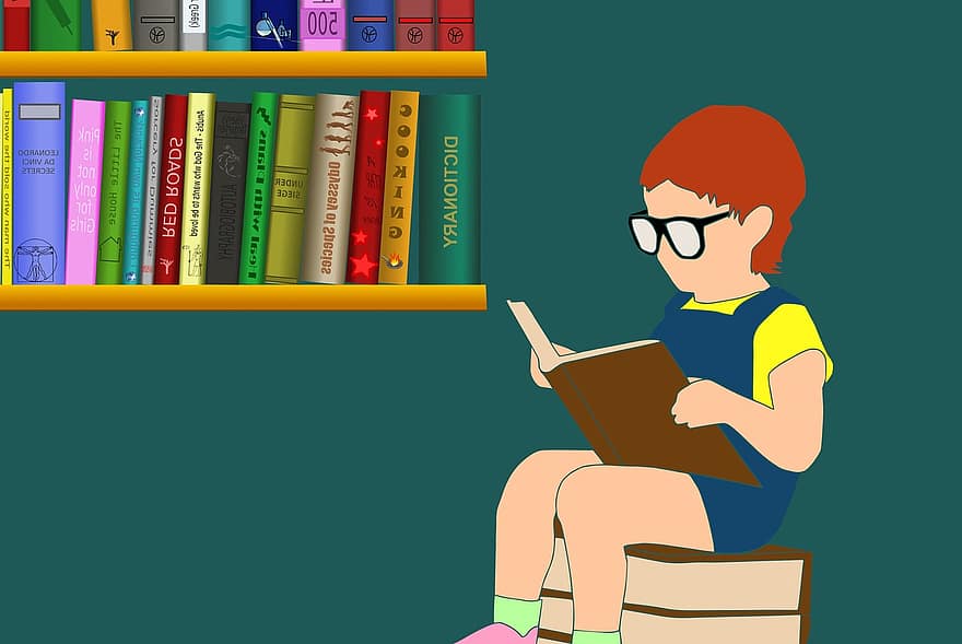 copil, citind, carte, fete, educaţie, copil mic, ochelari de vedere, învăţare, studiu, fericire, umor