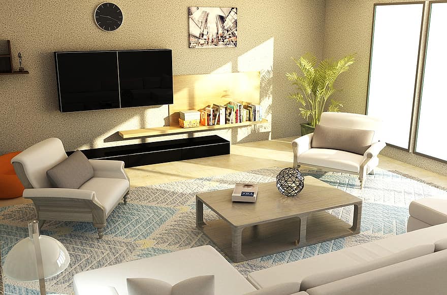 interiør, stue, møbler, sofa, moderne, dekor, bolig