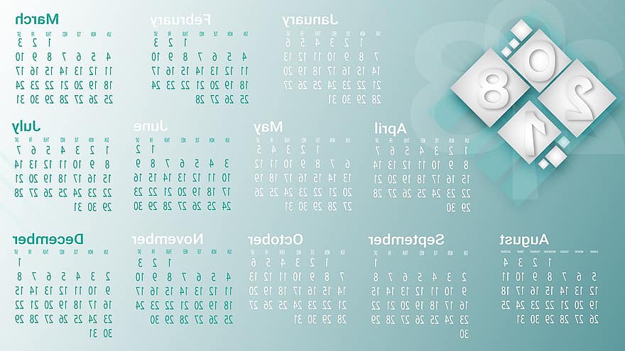Calendar, 2018, Year, Design, Date, Card, Template, Number, Day, Month, Week