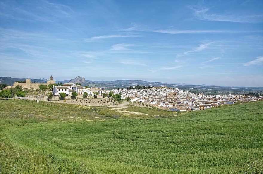 Espagne, andalousie, Province de Malaga, antéquera, panorama, perspective, colline de la forteresse, forteresse, Collégiale de Santa María, église, bâtiment