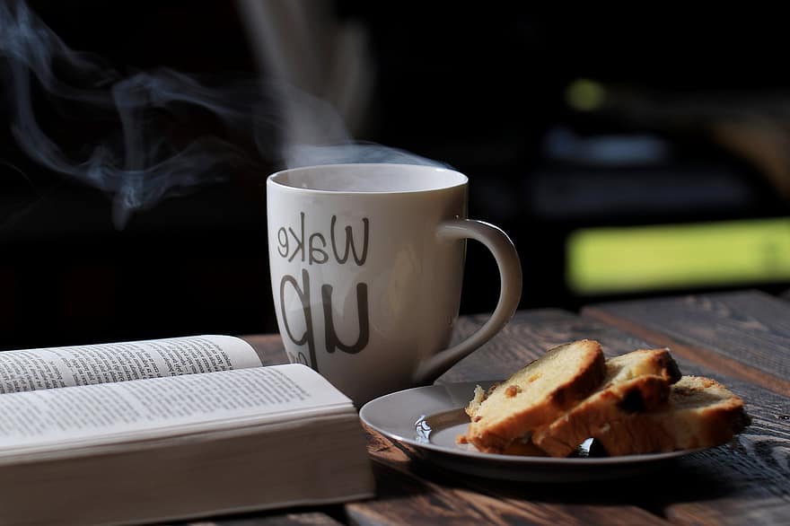 café da manhã, café, Comida, bebida, quente, livro, caneca, relaxamento, acolhedor, chá