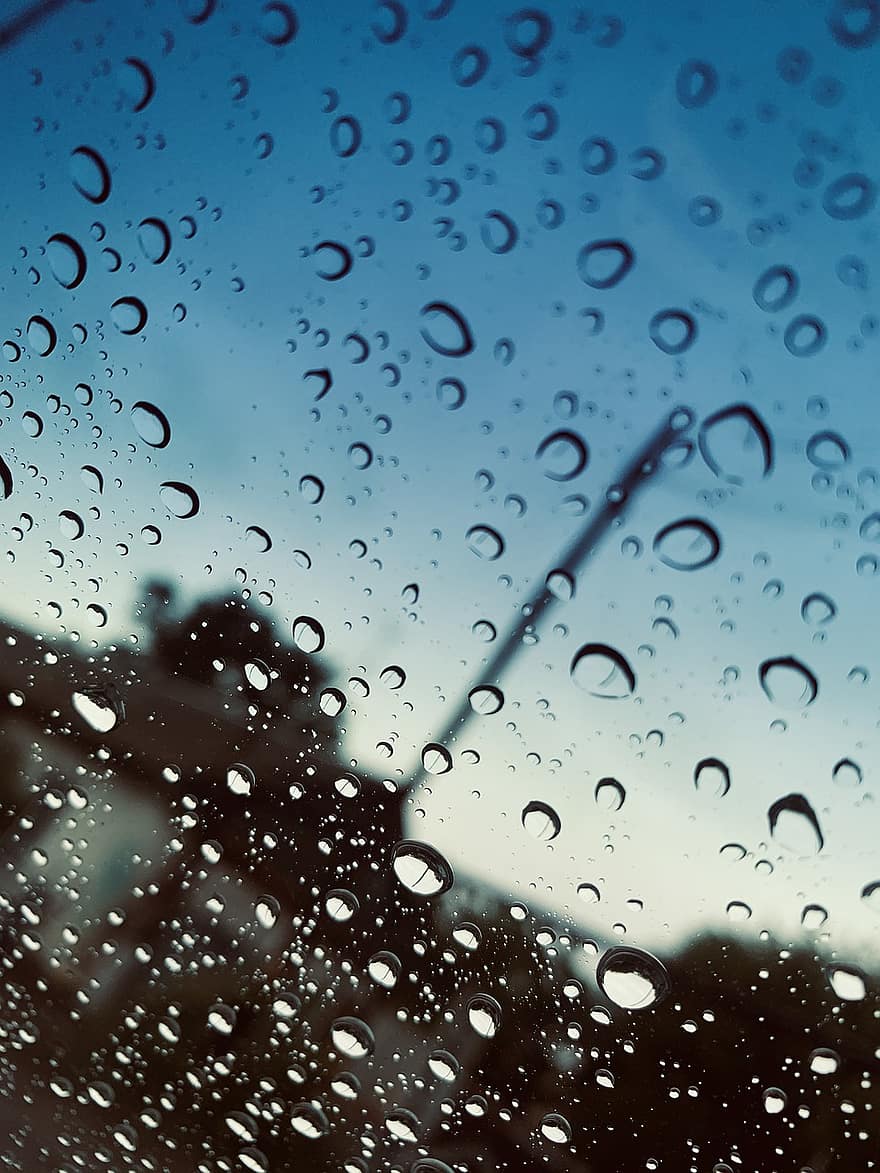 वर्षा, ड्रॉप, खिड़की, कांच, मौसम, дождь, नीला
