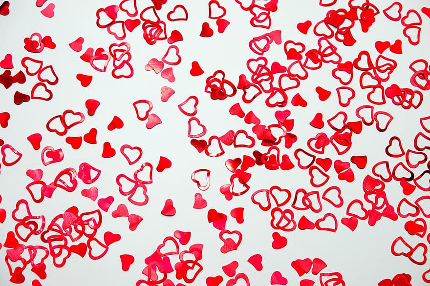 hjerter, confetti, spredt, symbol, kjærlighet, romanse, romantisk, Valentinsdag