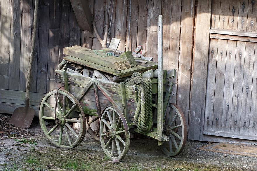 Wooden Cart, Cart, Wheel, Transport