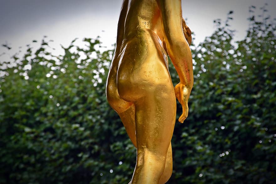 statua, figura, culo, giardini di herrenhäuser, hannover, oro, dorato, arte, scultura
