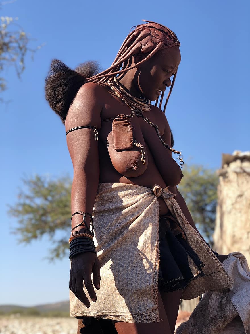 moteris, vietinis, himba, gentis, žmogus, Namibija, Afrika, kultūrą, juvelyriniai dirbiniai