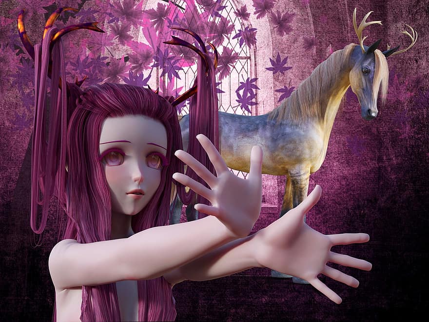 Fee, Fantasy, Horse, Unicorn, Antler, Fairy Tales, Fantasy Picture, Mystical, Atmosphere, Animal, Fairy Tale