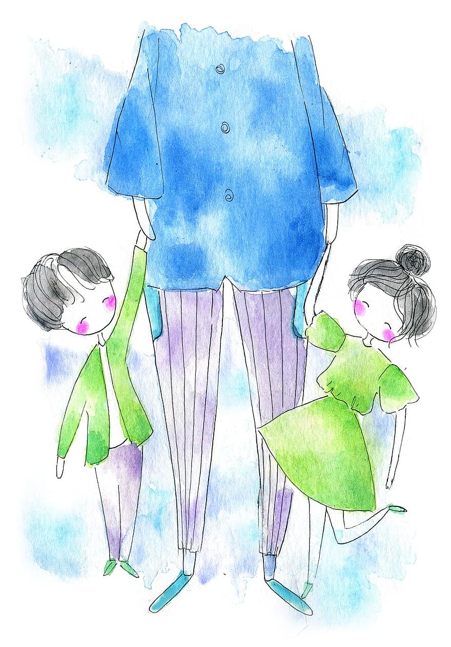 familie, dragoste, împreună, paternitate, felicitare, ziua Tatălui, Card de Ziua Tatălui, desen cu acuarelă