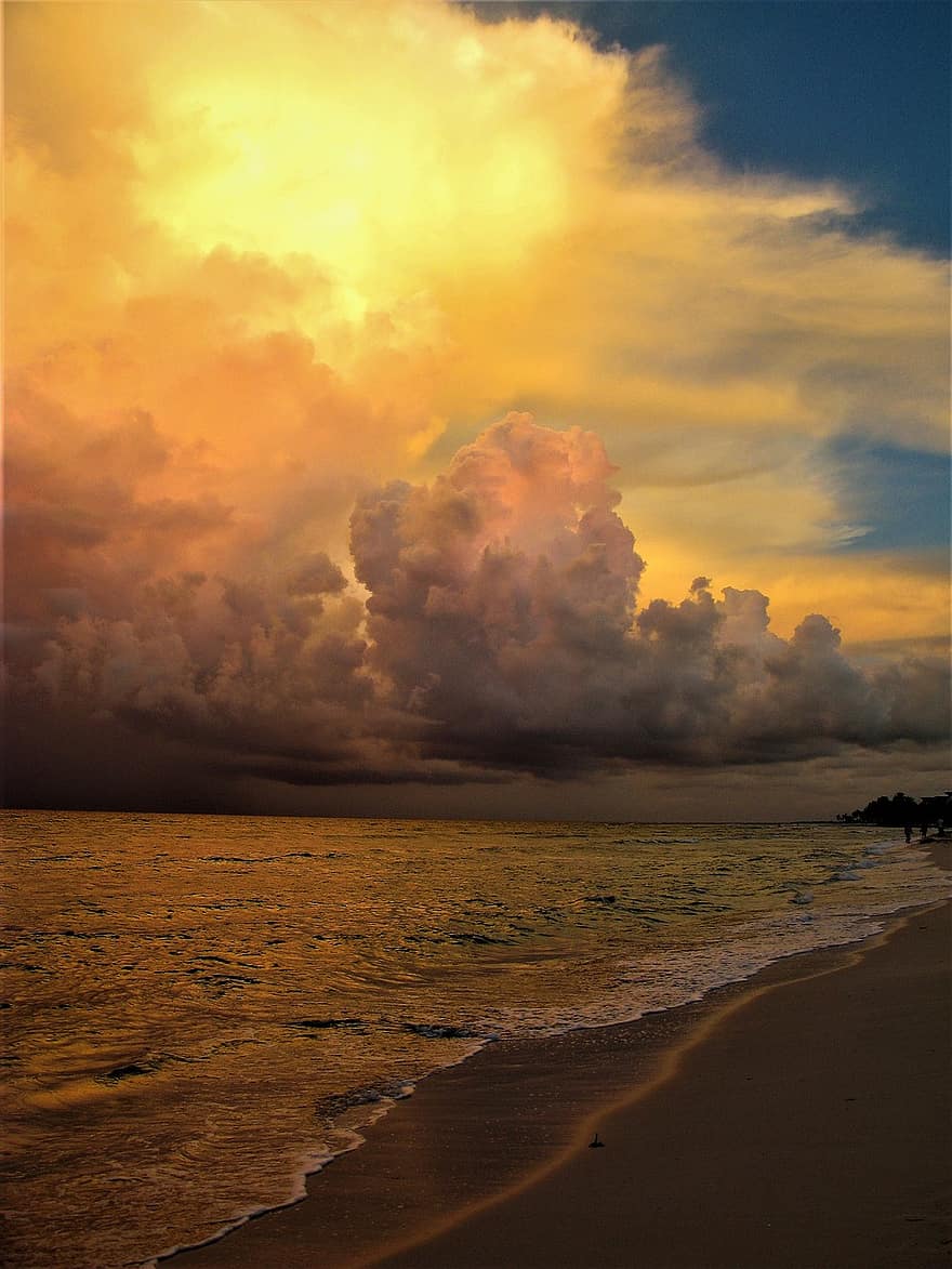 Mexique, plage, lever du soleil, océan, le coucher du soleil, été, crépuscule, nuage, ciel, Soleil, le sable