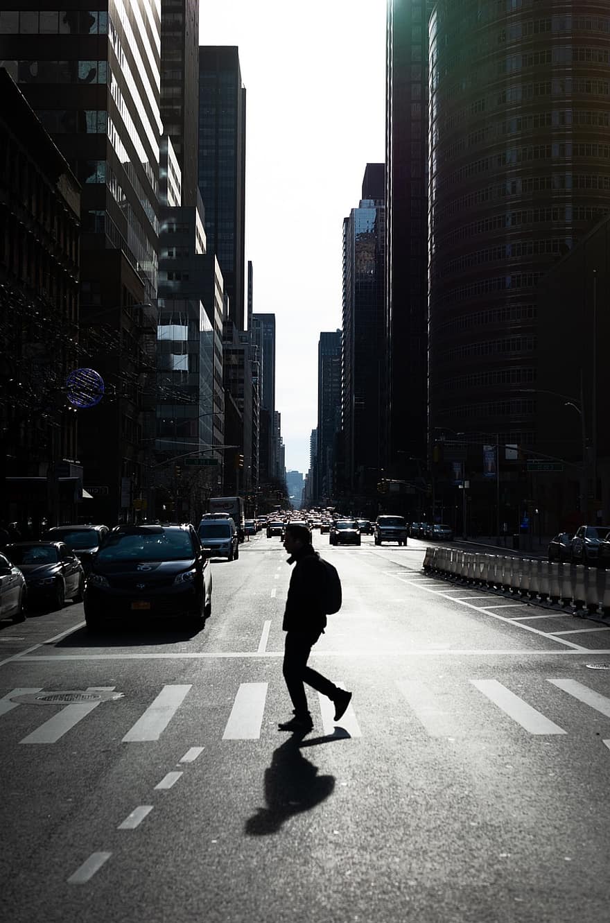 new york, urban, kota, menyeberang, berjalan