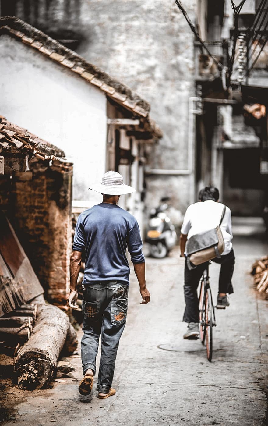 شارع ، اشخاص ، منازل ، البنايات ، الحضاري ، زقاق ، الصين ، تصوير الشارع ، رجل