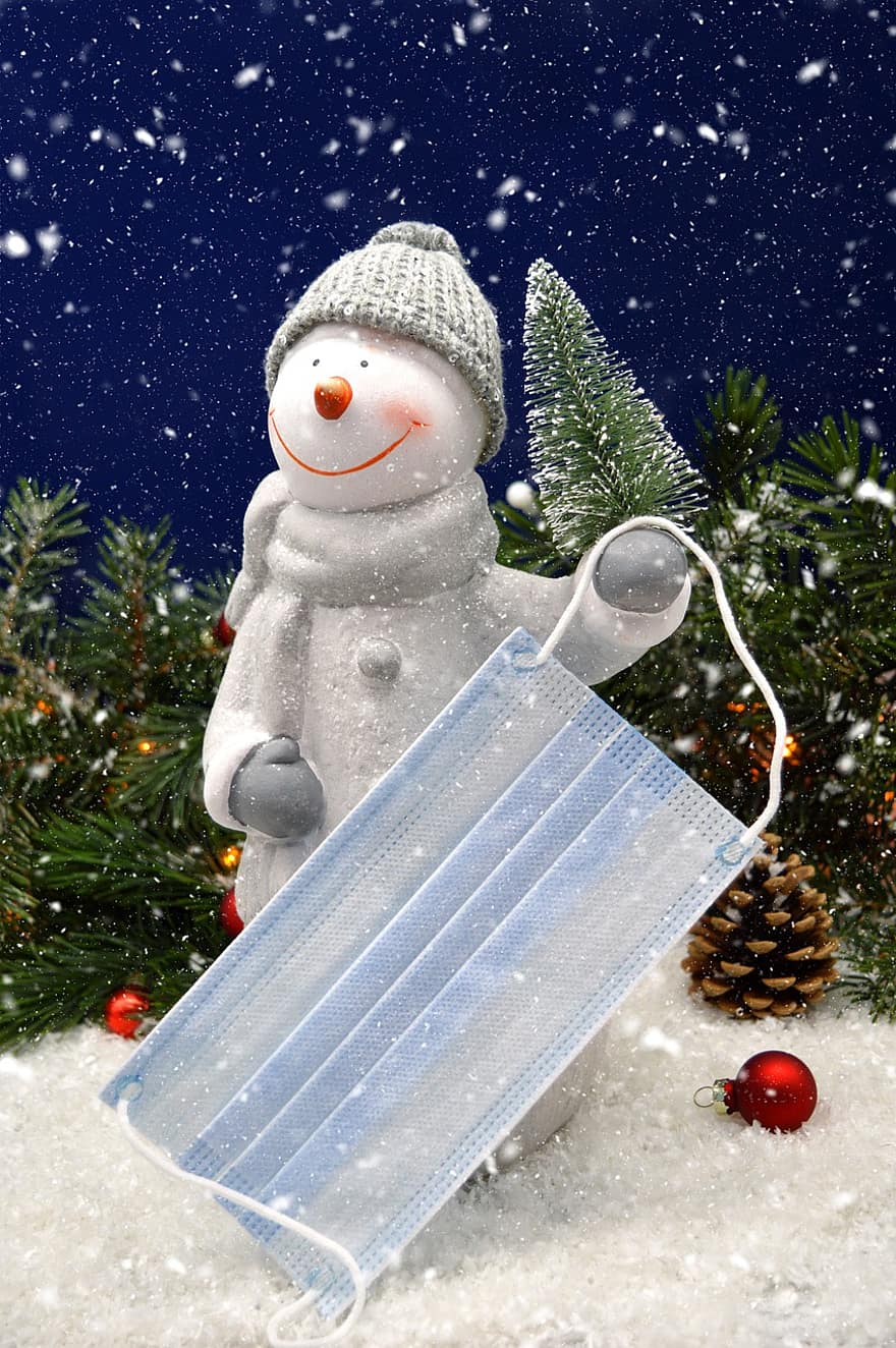 सर्दी, कोरोना सर्दी, कोरोना क्रिसमस, मुखौटा, क्रिसमस की आकृति, मास्क के साथ स्नोमैन, हिमपात, क्रिसमस, कोविड -19, हिम मानव, मुखौटा ड्यूटी