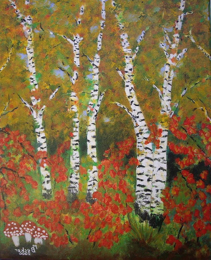 Birch, Forest, Painting, Image, Art, Paint, Color, Artistically, Image Painting, Artists, Composition