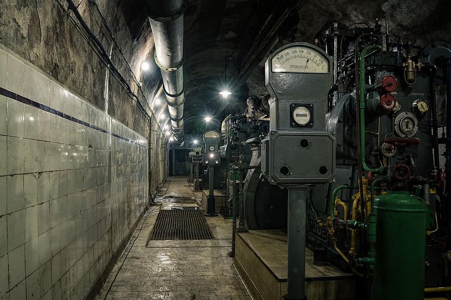 tunnel, underground, path, industry, factory, machinery, indoors, equipment, metal, steel, technology