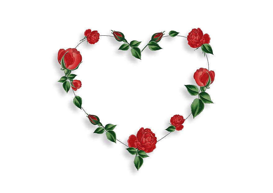 καρδιά, καρδιά πλαίσιο, Ημέρα του Αγίου Βαλεντίνου, τριαντάφυλλα, εικονίδιο, λουλούδι, ειδύλλιο, αγάπη, φύλλο, φυτό, διακόσμηση