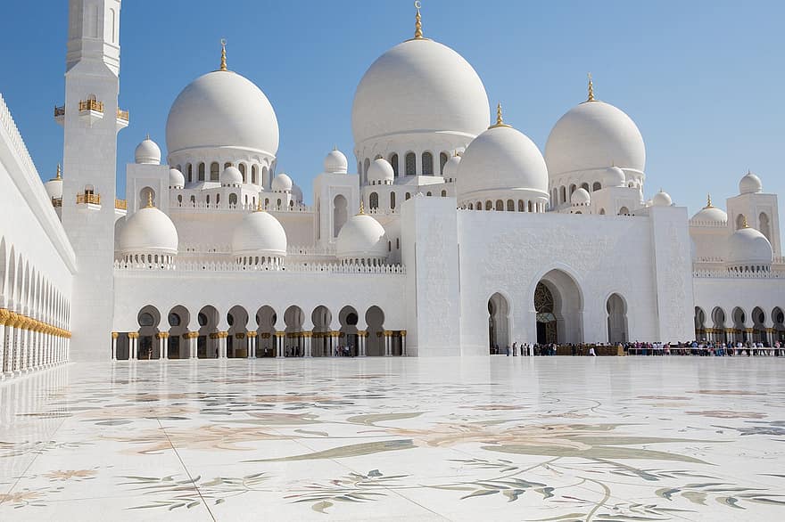kupole, mešita abu dhabi, Alláh, Arab, arabský, arabština, architektura, Asie, budova, kolonáda, kultura