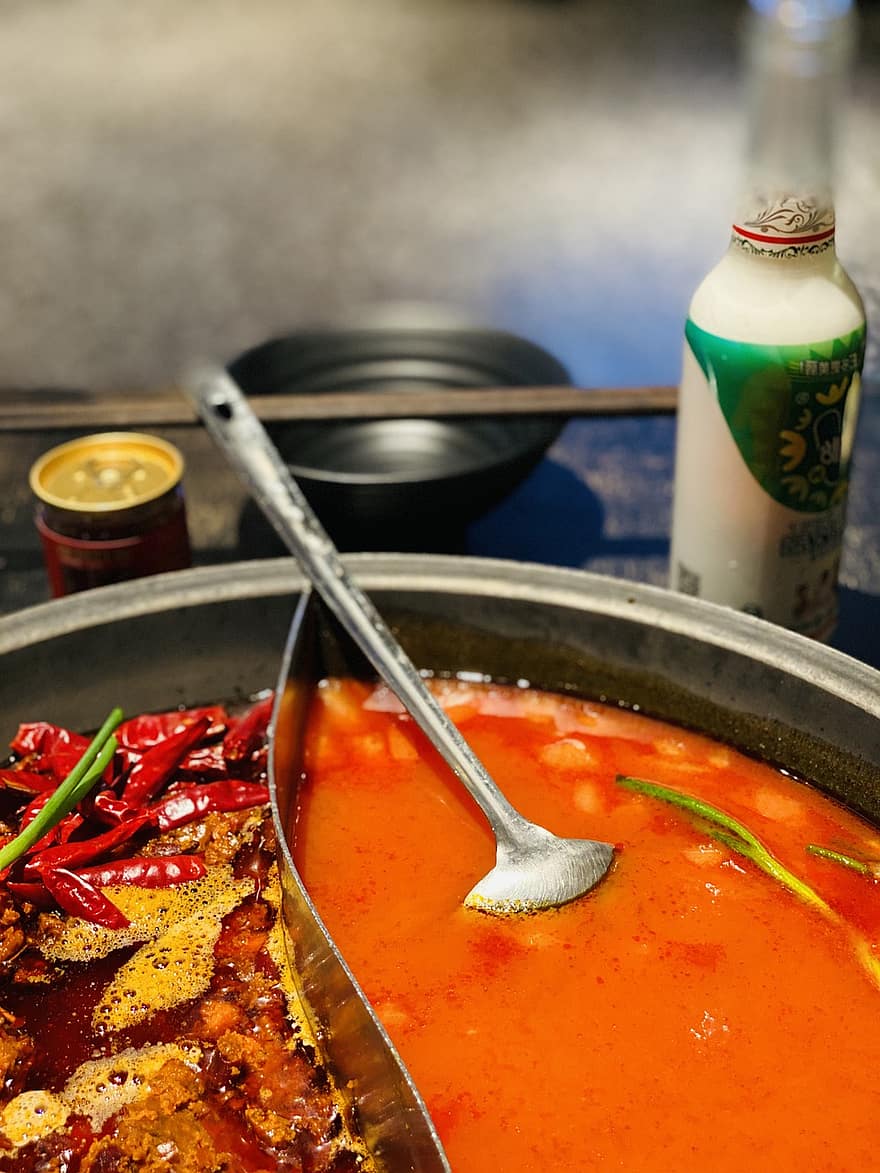 ζεστό δοχείο, σούπα, φαγητό, μπαχαρικά, βότανα, κινέζικη κουζίνα, πιάτο, γεύμα, κουζίνα, νόστιμο, γευστικός