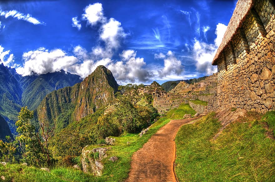 Machu Picchu, inca, mijlpaal, oude, oudheidkunde, Andes, architectuur, beschaving, wolk, cloudscape, kleurrijk