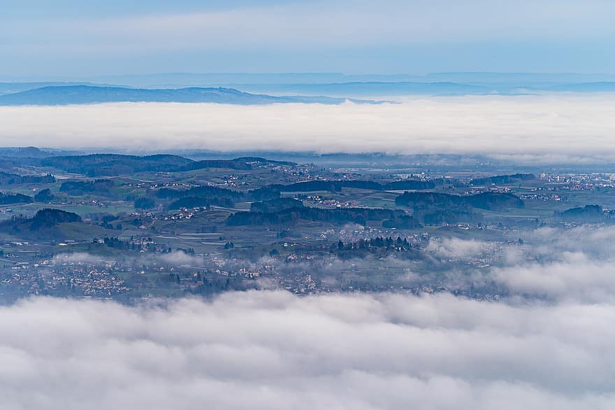 nori, ceață de ceată, ceaţă, natură, peisaj, Lacul Constance, iarnă, nor, cer, Munte, albastru