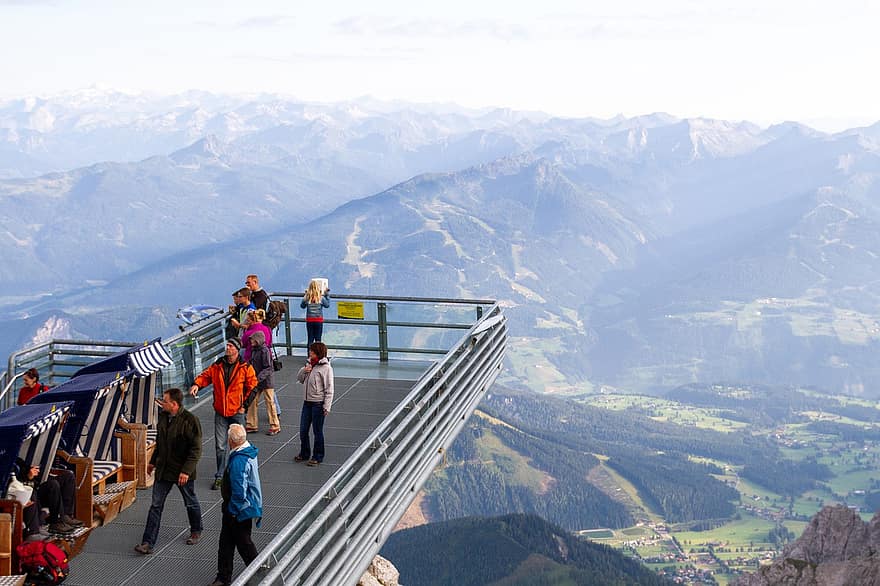 natură, călătorie, destinaţie, timp liber, turiști, turism, explorare, în aer liber, Dachstein, platformă, munţi