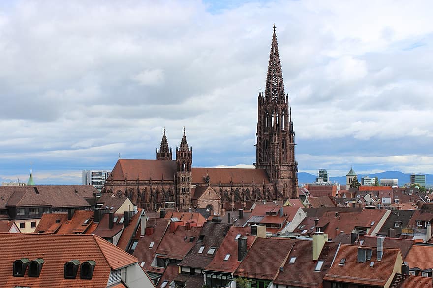 シティ、旅行する、観光、ダウンタウン、フライブルク、屋根、歴史的中心